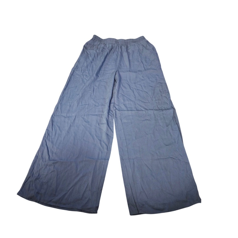 L Love Blue Wide Leg Elastic Waist Flowy Palazzo Pants Large NWT
